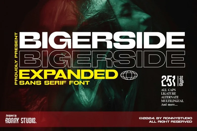 Bigerside Expanded Sans Serif typeface preview for Typography, Web Design