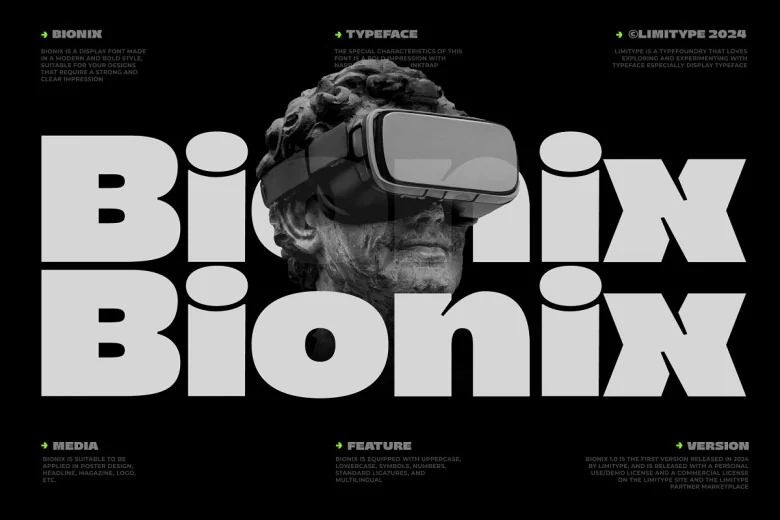Bionix Sans Serif typeface preview for Typography, Web Design