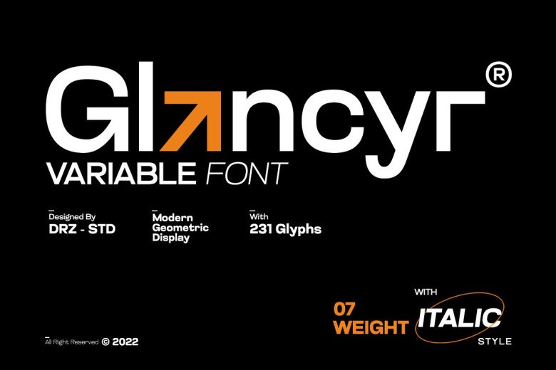 Glancyr Sans Serif typeface preview for Typography, Web Design