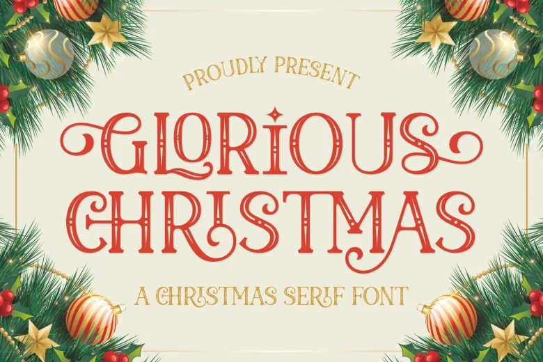 Glorious Christmas Sans Serif typeface preview for Typography, Web Design