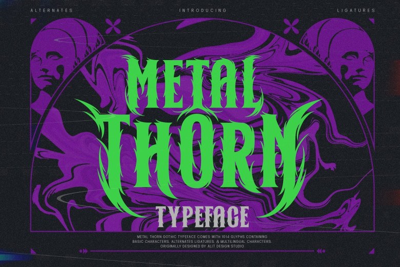 Metal Thorn Sans Serif typeface preview for Typography, Web Design