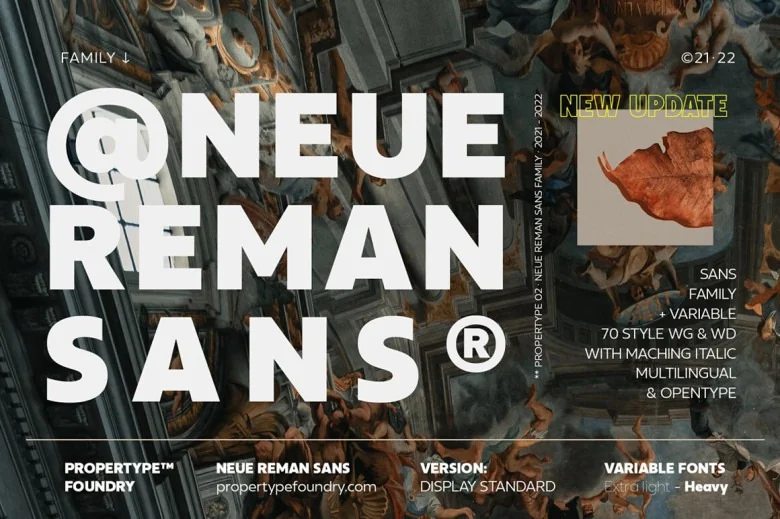 Neue Reman Sans Sans Serif typeface preview for Typography, Web Design