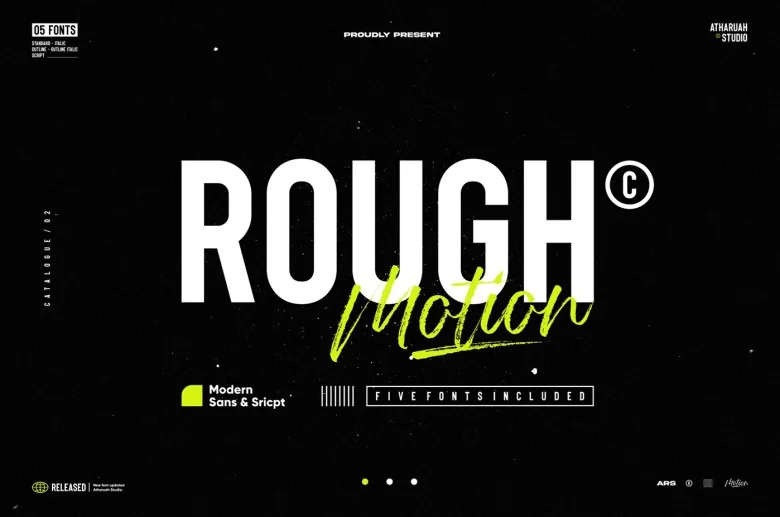 Rough Motion Sans Serif typeface preview for Typography, Web Design